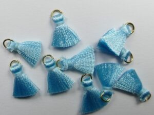 TSR-ZTTU Mini Tassels, klein katoenen kwastje met ringetje 1 cm Zacht Turquoise 4 Pc.