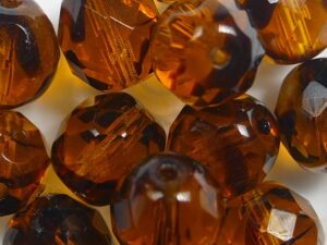 FP1-10-18016 Tortoise Shell Czech Glass Facet Firepolish 10mm 10 stuks