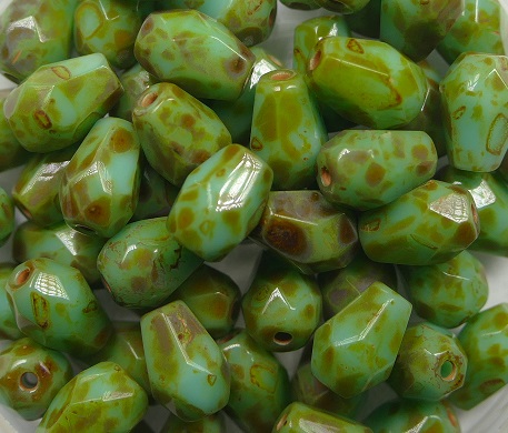 0100541 czech glass facetted pear 7x5 mm jade travertin