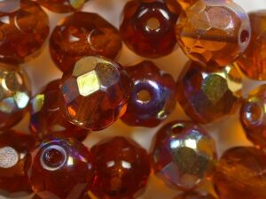 FP1-08-10080-28701 Dark Topaz AB Czech Glass Facet Firepolish 8 mm 15 stuks