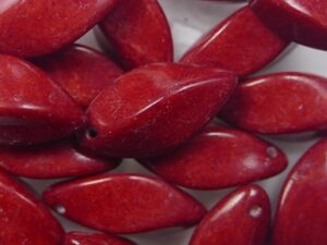 0050364 Alabaster Dyed Deep Red Twisted Oval Glass Bead 8 Pc.