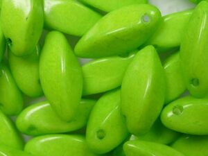 0100637 Alabaster Dyed Intense Lime Twisted Oval Glass Bead 12 Pc.