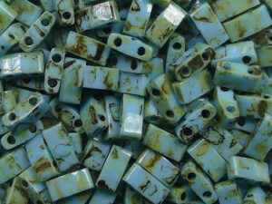 M-HTL-4514 Opaque Seafoam Green Picasso Miyuki Half Tila Beads