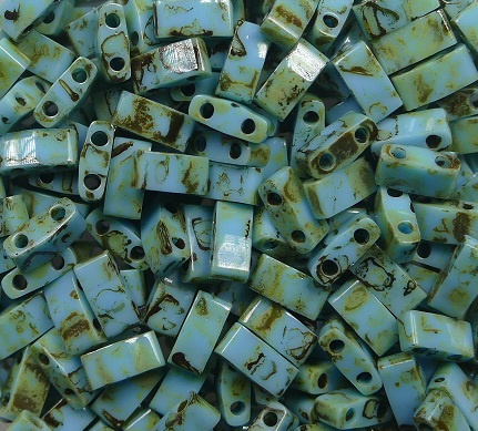 M-HTL-4514 Opaque Seafoam Green Picasso Miyuki Half Tila Beads M-HTL-4514 Opaque Seafoam Green Picasso Miyuki Half Tila Beads