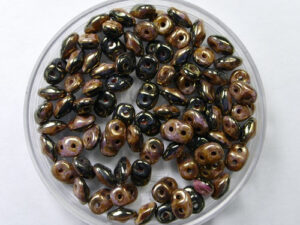 SD-03849-15695 Black/White Bronze Luster Matubo SuperDuo Duets 10 gram