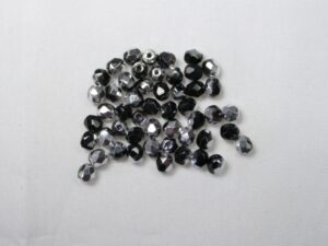 FP1-04-23980S Silver 1/2 Coated Jet Czech Glass Facet Firepolish 4mm 50 stuks