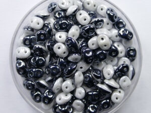 SD-03849-14400 Black/White Luster Opaque Matubo SuperDuo Duets 10 gram