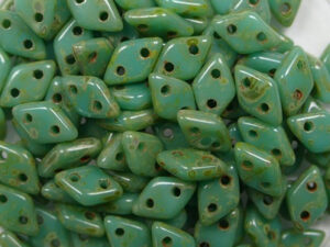 CM-DI-63130T Turquoise Picasso CzechMates 2-hole Diamond Beads, 5 gram