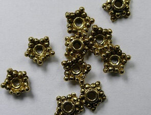 Kralenkapjes, ster, 6,5 mm, Antique Gold