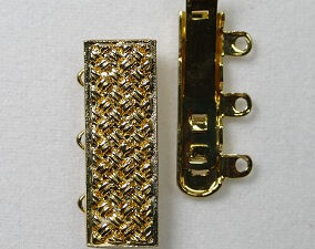 Rechthoekige sluiting voor 3 strengen, gold plated