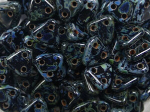CMTR-23980T 2 hole Triangle Beads, 6 mm, Czech Mates, Jet Picasso