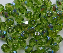 FP1-04-50240X Dark Olivine AB Czech Glass Facet Firepolish 4mm 50 stuks