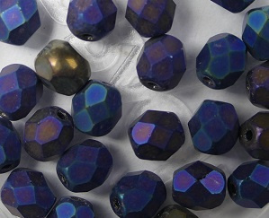 FP1-06-21135JT Matte Iris Blue Czech Glass Facet Firepolish 6 mm 25 stuks