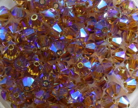 SW-04-LTSMTOAB2 4 mm Light Smoked Topaz AB2x Swarovski Element Bicones - Afbeelding 2