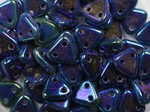 CMTR-21435JT 2 hole Triangle Beads, 6 mm, Czech Mates, Iris Blue