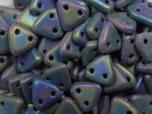 CMTR-21155JT 2 hole Triangle Beads, 6 mm, Czech Mates, Matte Iris Green