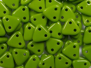 CMTR-53420 2 hole Triangle Beads, 6 mm, Czech Mates, Opaque Olive