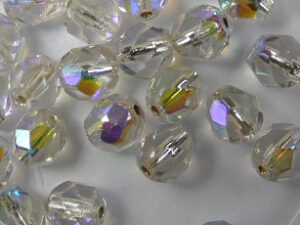 FP1-06-00030SLX Crystal AB Silver Lined Czech Glass Facet Firepolish 6 mm