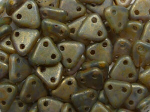 CMTR-60010MLG 2 hole Triangle Beads, 6 mm, Czech Mates, Aquamarine Copper Picasso