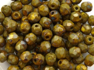 FP1-04-93110-86800 Opaque Sunflower Yellow Picasso Czech Glass Facet Firepolish 4mm 50 stuks