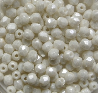 FP1-03-02010L White Alabaster Luster Czech Glass Facet Firepolish 3 mm color 02010-14400