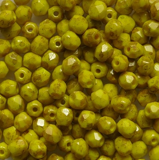 FP1-03-83120P Opaque Yellow Topaz Pink Luster Czech Glass Facet Firepolish 3 mm color 83120P