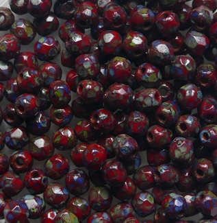 FP1-03-93200-86800 Opaque Red Travertin Czech Glass Facet Firepolish 3 mm color 93200T