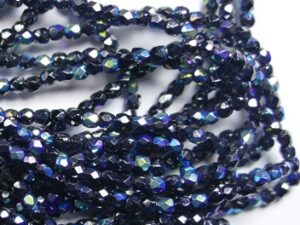FPT-02-23980-14400-28701 Jet Hematite AB Czech Glass True 2 mm Firepolish, streng 150Pc.