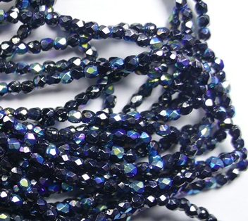 FPT-02-23980-14400-28701 Jet Hematite AB Czech Glass Firepolish True 2 mm