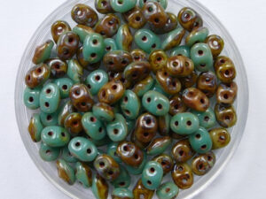 SD-63132-86805 Green Turquoise/Ivory Dark Travertin Matubo SuperDuo Duets 10 gram