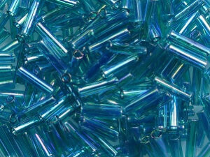 M-BGL-6-2458 Transparent Teal AB Miyuki Bugles 6mm - Afbeelding 1