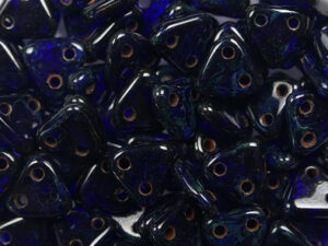 CMTR-30090T 2 hole Triangle Beads, 6 mm, Czech Mates, Cobalt Picasso