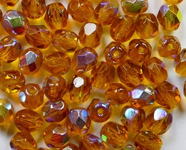 FP1-04-10090X Dark Topaz AB Czech Glass Facet Firepolish 4mm