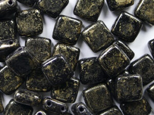 CMT-23980GM Gold Marbled Jet CzechMates Tile Bead 25 Pc.