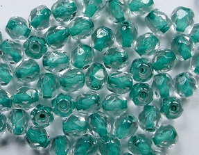 FP1-04-44858LC Green Turquoise Lined Crystal Czech Glass Facet Firepolish 4mm