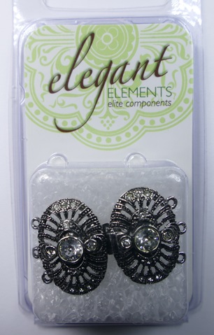 clsp427AS Elegant Elements dubbele ovaal sluiting met Crystal voor 3 strengen Antique Silver plated 37x22 mm