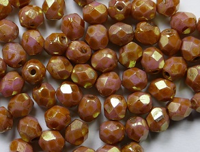 FP1-04-02010AK Luster Opaque Rose/Gold Topaz Czech Glass Facet Firepolish 4mm 50 stuks
