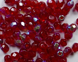 FP1-03-90090X Siam Ruby AB Czech Glass Facet Firepolish 3mm 50 stuks