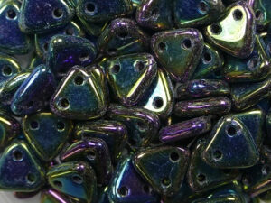 CMTR-21455JT 2 hole Triangle Beads, 6 mm, Czech Mates, Iris Green