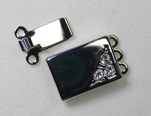 Rechthoekige sluiting voor 3 strengen, rhodium plated