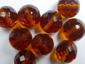 FP1-14-10090 Dark Topaz Czech Glass Facet Firepolish 14 mm 5 stuks
