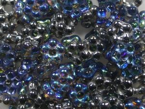 FB-00030-98537 Czech Glass Flower Beads, Crystal Graphite Rainbow - Afbeelding 1