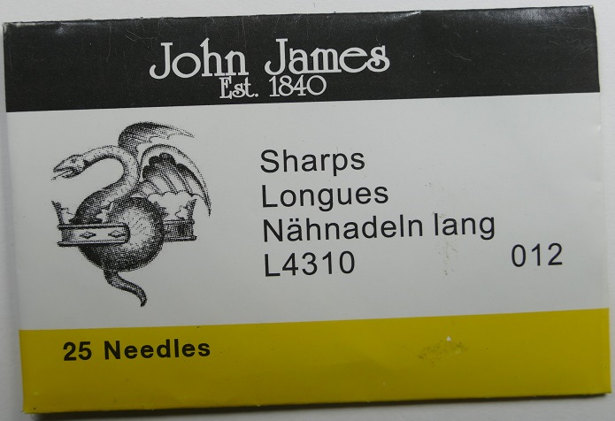 #12.SHARP John James beading needle, short sharp