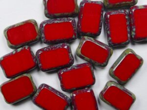 0050294 Opaque Red Travertin Rectangle. 10 Pc.