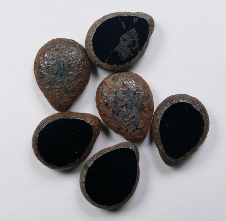 0010499 polished drops 16x12 mm jet stone picasso, color 23980TS