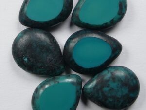 0100548 Table Cut Polished Drops 16x12 mm Persian Turquoise Black Picasso 4 Pc - Afbeelding 1
