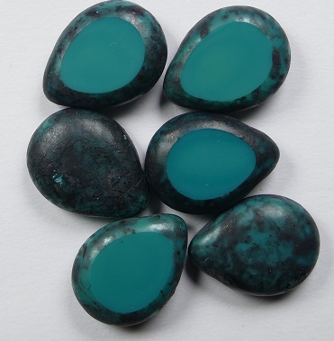 0100548 polished drops 16x12 mm persian turquoise black picasso, color 63150TB