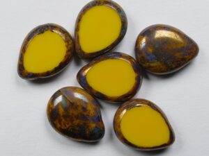 0130137 Table Cut Polished Drops 16x12 mm Sunflower Yellow Bronze Picasso 4 Pc - Afbeelding 1