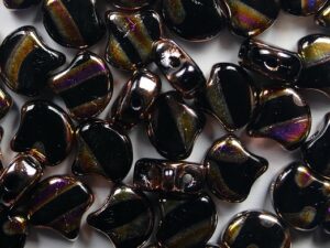 GIN-23980-29503LI Jet Full Sliperit Striped Matubo 2 Hole Ginko Bead