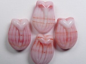0050299 Tulip Bead White Opal Light Red 4 Pc. - Afbeelding 1